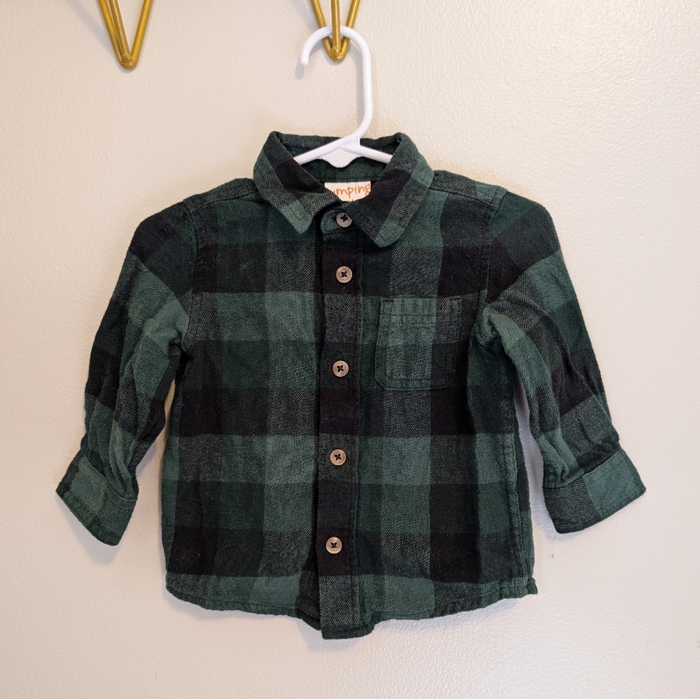 Jumping Beans - Plaid Blue & Green Cotton Long Sleeve Button Down Shirt